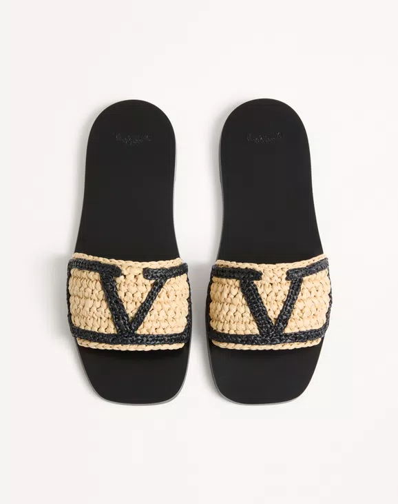 Valentino Viva Superstar Slide Sandal In Raffia With Crochet Embroidery - Image 4